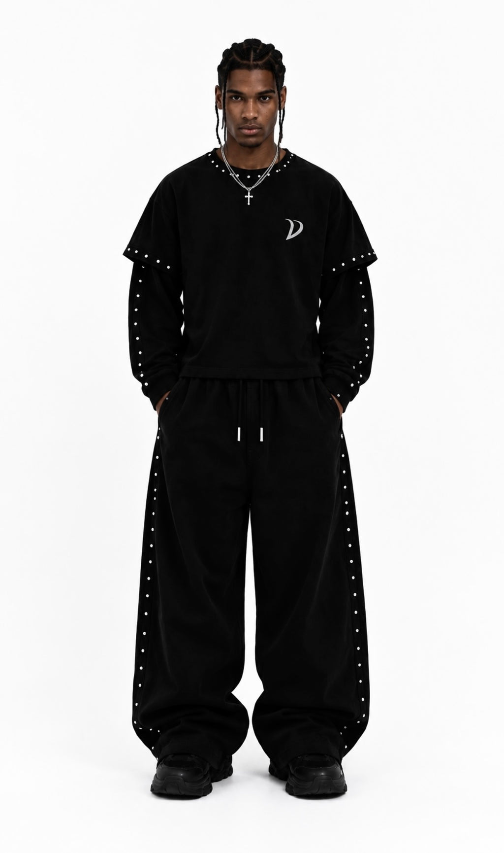 Black studded trousers