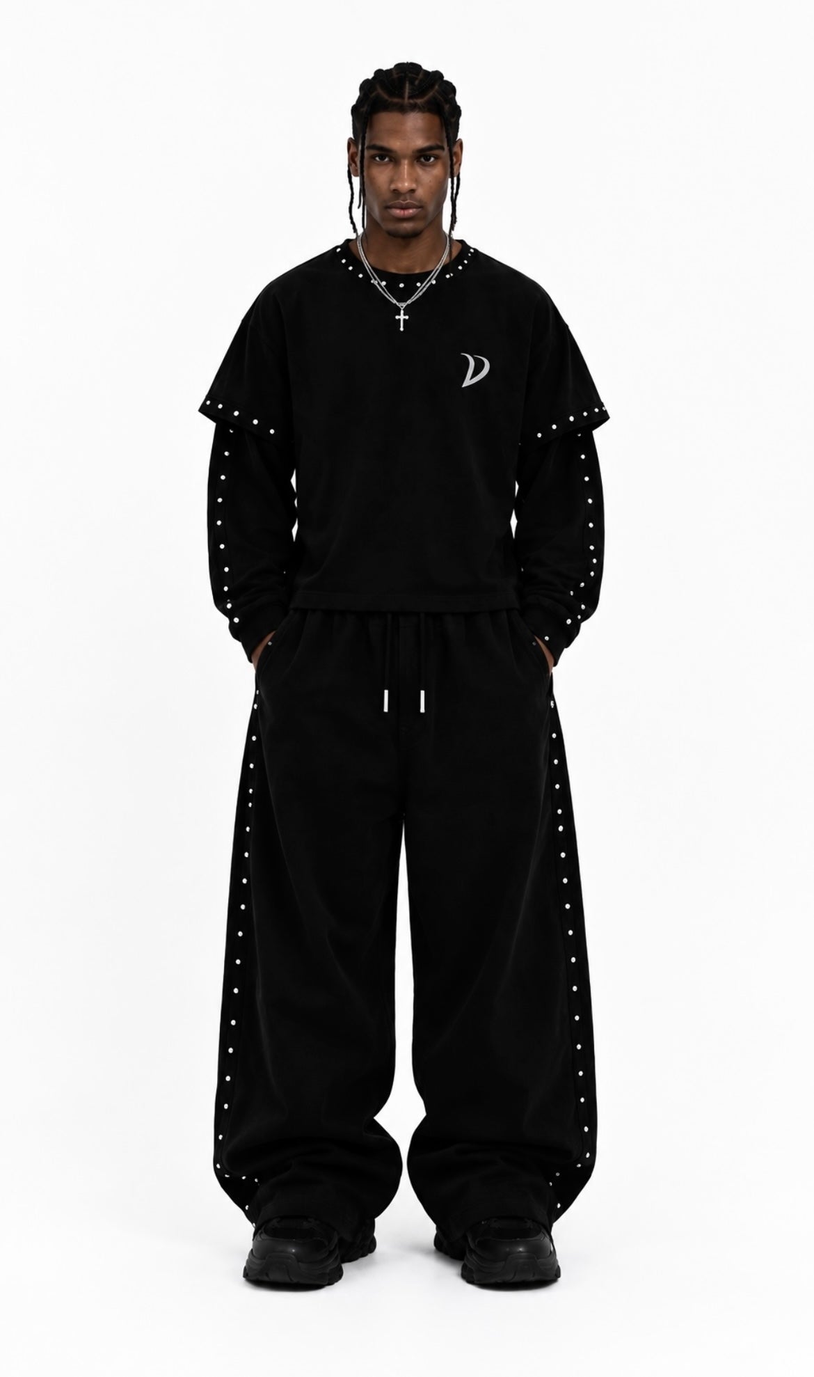 Black studded trousers