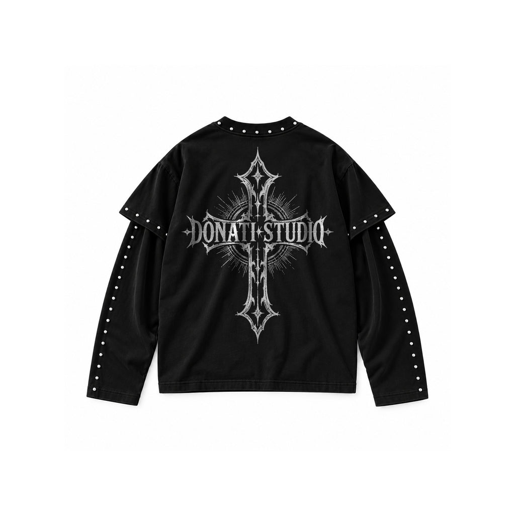 Black long-sleeve top with studs