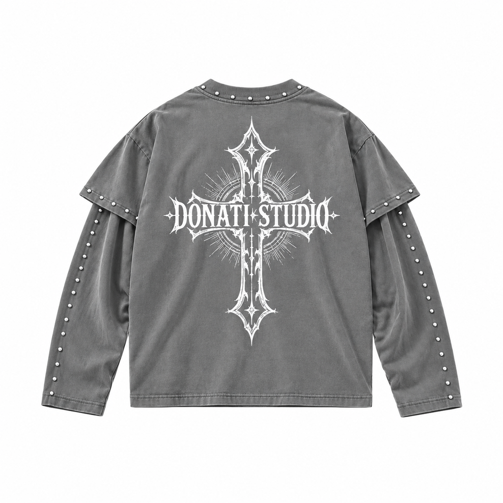 Long-sleeve top with grey studs