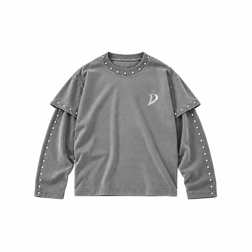 Long-sleeve top with grey studs
